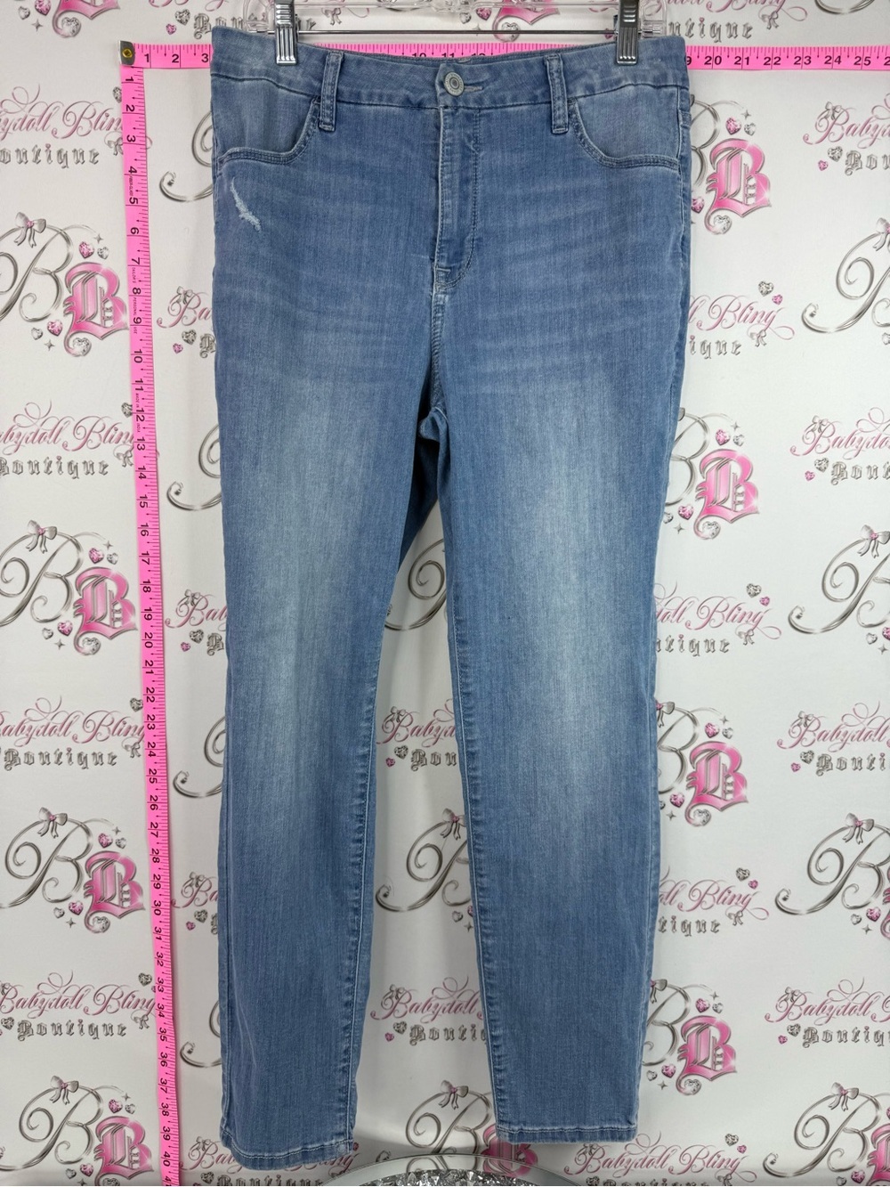 Bootlegger high rise curvy Skinny ankle Jeans in Light Blue Stretch Denim